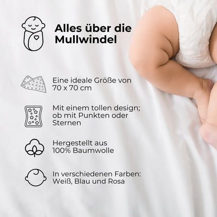 10-er Set Mullwindeln – 100% Baumwolle, Gebleicht | TB 36