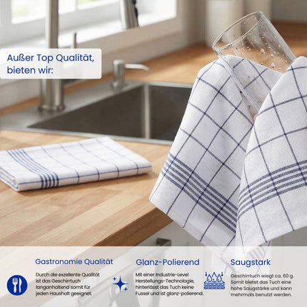 Geschirrtuch Klassik Azur (Blau) – 50 x 70 cm | 100% Baumwolle | Gastronomiequalität